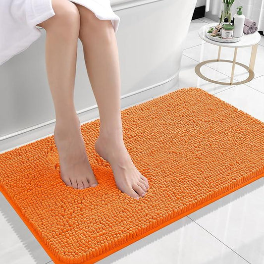 OLANLY Bathroom Rugs 24x16, Extra Soft Absorbent Chenille Bath Rugs, Rubber Backing Quick Dry, Machine Washable Bath Mats for Bathroom Floor, Tub and Shower, Home Decor Accessories, Orange - ModernBath