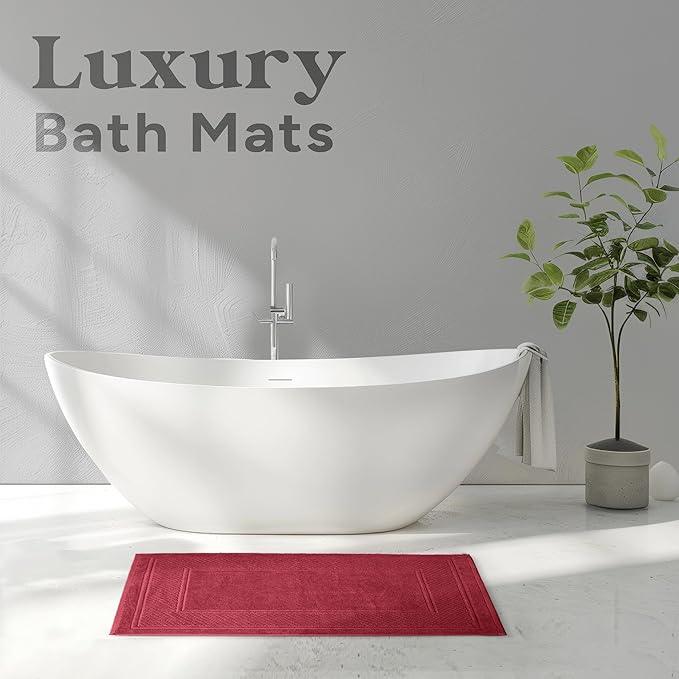 Avalon Towels Red Bath Mat - 100% Cotton Set of 2 Absorbent Bathmat - Bathroom Mats Quick Dry Bath Mats for Bathrooms (22x34 Inches) - ModernBath