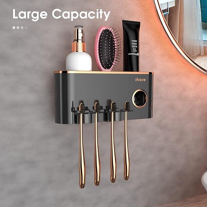 iHave Toothbrush Holders Bathroom Accessories with Toothpaste Dispenser, 2 Cups Toothbrush Holder Wall Mounted Bathroom Decor - ModernBath