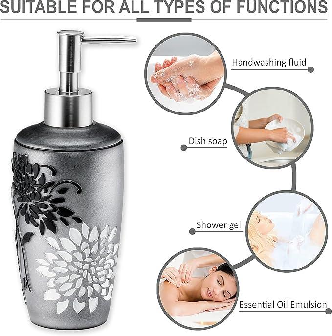 Zahari Home 4pc Erica Bathroom Accessories Sets Modern Classic Soap Dispenser, Tumbler, Tooth Brush Holder and Soap Dish Holder Unique Design Grey Bathroom Set - ModernBath