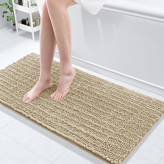Arotive Luxury Chenille Bathroom Rug Mat, Extra Soft Thick Absorbent Shaggy Bath Rugs, Non-Slip Machine Wash Dry, Plush Bath Mats for Bathroom, Shower and Tub, 47x17, Beige - ModernBath