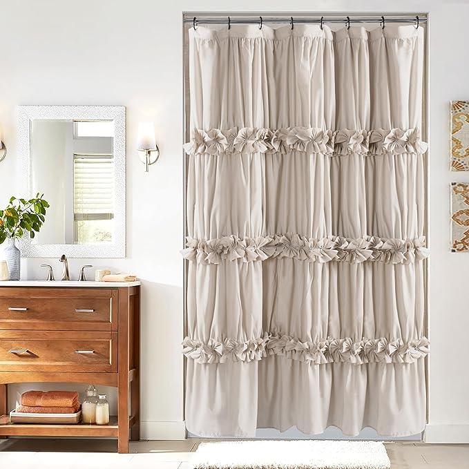 Homechoice Decor Camel Ruffle Stall Shower Curtain, Vintage Handcrafted Bow Tie Bath Curtain for Master Bathroom, Ruched Microfiber Bathroom Curtain with 8 Buttonholes, 48" W x 72" H (LQ-10) - ModernBath