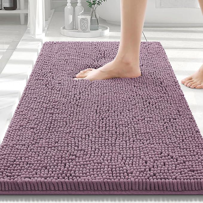 Smiry Luxury Chenille Bathroom Rugs 30x20, Extra Soft and Absorbent Shaggy Bath Mat, Machine Washable, Non-Slip Plush Carpet Runner for Tub, Shower, and Floor, Home Decor Accessories, Deep Plum - ModernBath