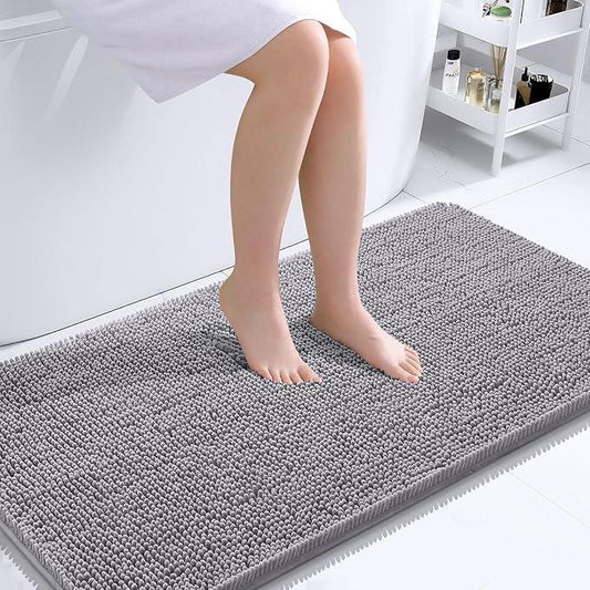 OLANLY Bathroom Rugs 44x24, Extra Soft Absorbent Chenille Bath Rugs, Rubber Backing Quick Dry, Machine Washable Bath Mats for Bathroom Floor, Tub and Shower, Home Decor Accessories, Grey - ModernBath
