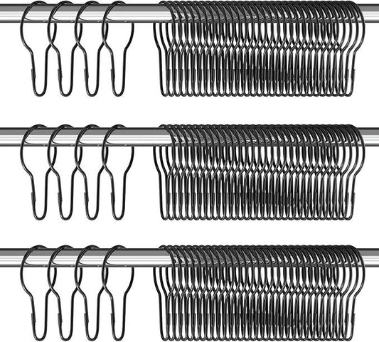 Geetery 150 Pcs Metal Shower Curtain Hooks Rust Proof Reusable Shower Curtain Hangers Multi Functional Stainless Steel Shower Curtain Rings for Bathroom Bedroom Kitchen (Black) - ModernBath