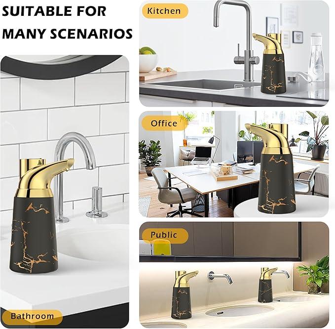 Greatmay Adjustable Automatic Soap Dispenser Touchless, Ceramic Material，4 Adjustable Levels， Type-c Rechargeable Operated Sensor Liquid Soap Pump，Touch-Free Hand Sanitizer Dispenser (Black Gold) - ModernBath
