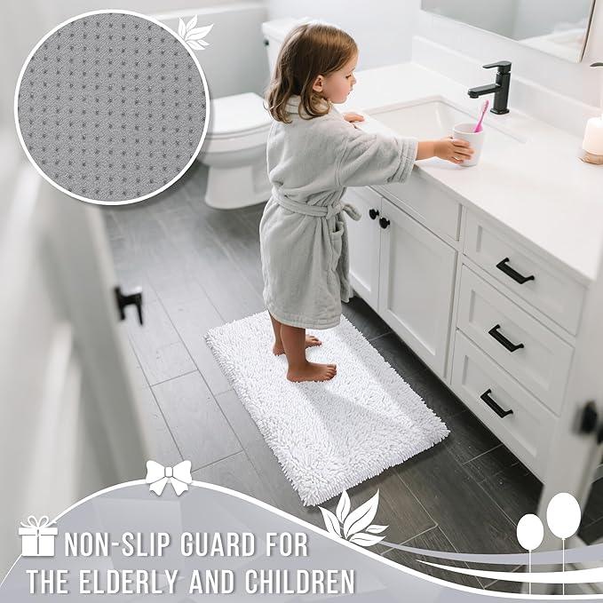 Yimobra Long Bathroom Rugs Runner 55x24 Inch, Extra Thick Soft Absorbent Chenille Bath Mat, Non Slip Machine Washable, Quick Dry Bath Rugs for Bathroom Floor, Tub and Shower, White - ModernBath