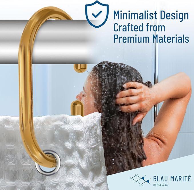 Blau Marité 12 Metal Shower Curtain Hooks, Rust-Proof Decorative C-Shaped Curtain Hooks for Bathroom, Golden Shower Curtain Rings, Fits Rods Up to 1 Inch (C, Gold) - ModernBath