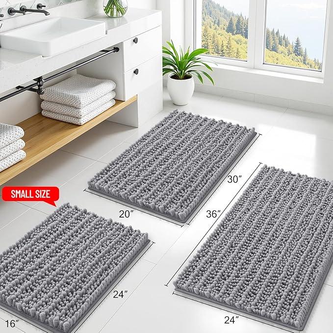 Smiry Bathroom Rugs Mat 30x20, Extra Soft Absorbent Chenille Bath Rugs, Non Slip Rubber Backing Machine Washable Quick Dry Bath Mats for Bathroom Floor, Tub, Shower, Home Decor Accessories, Grey - ModernBath