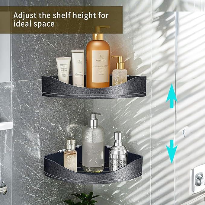 Luxury Corner Shower Shelves, 2-Tier Corner Caddy Organizer for Bathroom Toilet Kitchen, Rustproof Metal Shower Shelf Holder (Black) - ModernBath