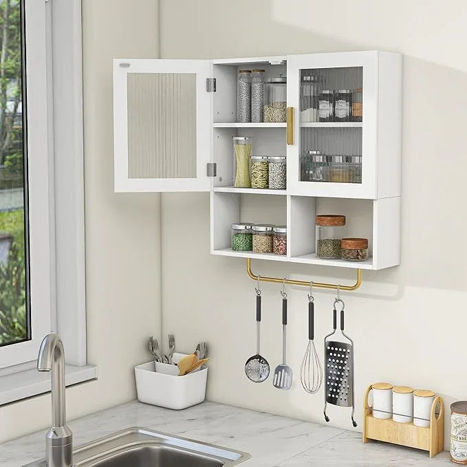 Wall Mounted Bathroom Storage Cabinet Medicine Cabinet with Acrylic Doors & Towel Bar Adjustable Shelves for Bathroom, Laundry Room, Bedroom, Enterway - ModernBath