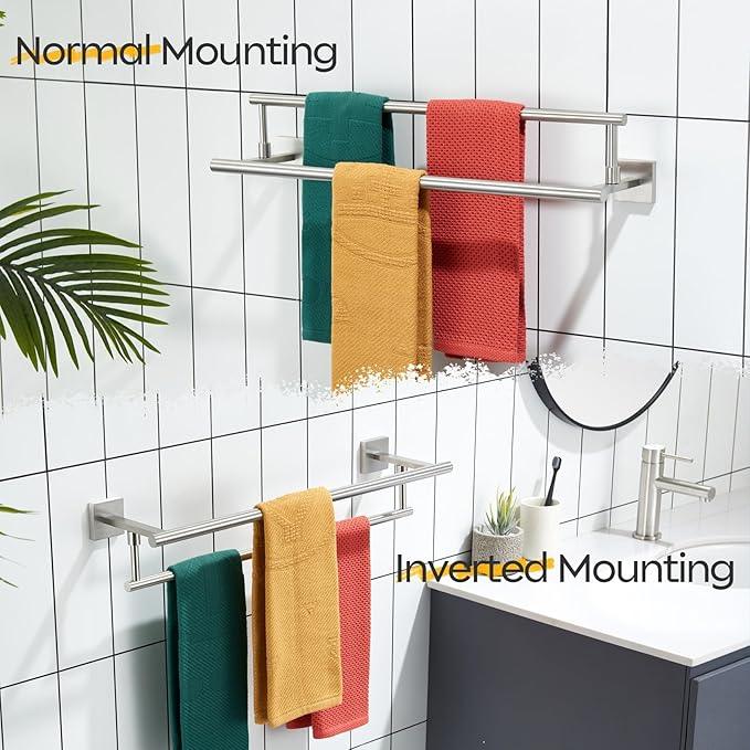 KOKOSIRI Hand Towel Holder Brushed Nickel Bathroom Rack 20-Inch Double Bath Towel Bars Rails for Garage Kitchen Stainless Steel B5009BR-L20 - ModernBath