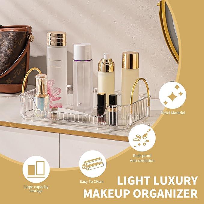 YCIA&DONE Bathroom Organizer Countertop, Makeup Storage, Skincare Cosmetic Tray Shelf, Perfume Holder Rack for Vanity Counter, Large Capacity, Easy to Install, Clean, 1 Tier, Clear White - ModernBath