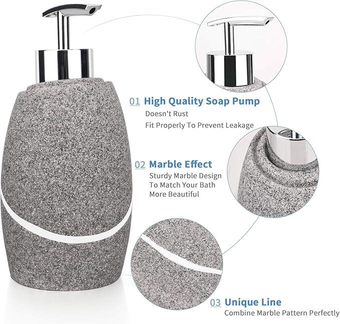 Bathroom Accessory Set,4 Pieces Bathroom Decor Accessories Complete Set Vanity Countertop Accessory Set,Includes Bathroom Soap Dispenser Set,Toothbrush Holder Set,Tumbler,Soap Dish,Grey Granite - ModernBath