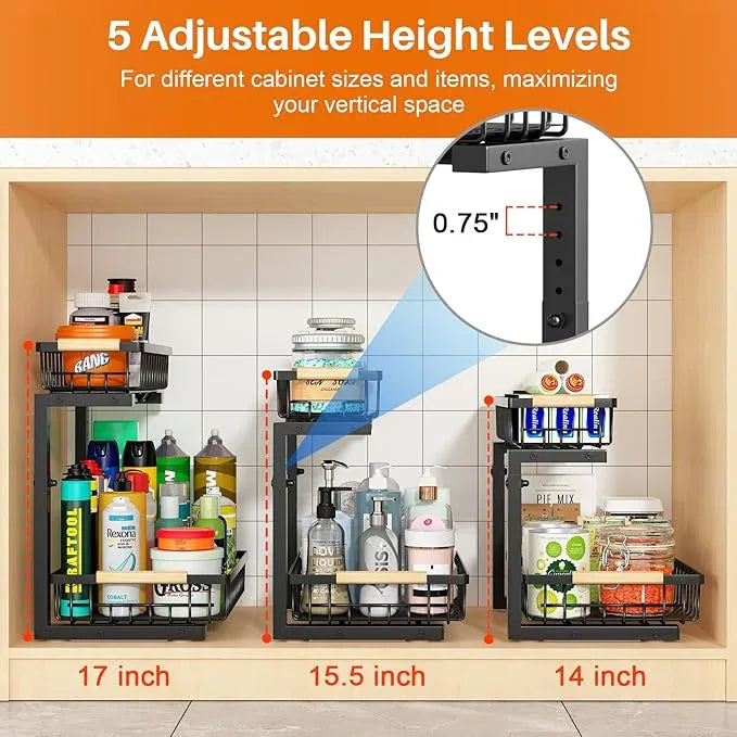 REALINN Under Sink Organizer, Height Adjustable Under Sink Organizers and Storage, 2 Tier Pull Out Drawer Cabinet Storage for Kitchen Bathroom, 1 Pack - ModernBath
