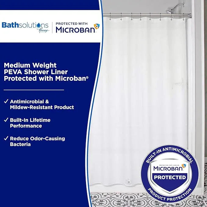Kenney MB61158 Microban Protected Medium Weight 4.8 Gauge Waterproof PEVA Shower Curtain Liner with Rust-Resistant Metal Grommets and Weighted Magnetic Hem for Bathroom, 70" W x 72" H, Frosted, 1-Pack - ModernBath
