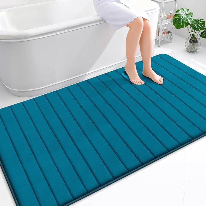 OLANLY Memory Foam Bath Mat 70x46, Super Soft Absorbent Bathroom Rugs, Quick Dry, Machine Washable Shower Floor Rugs, Bathmat Carpet, Bathroom Home Decor Accessories, Peacock Blue - ModernBath