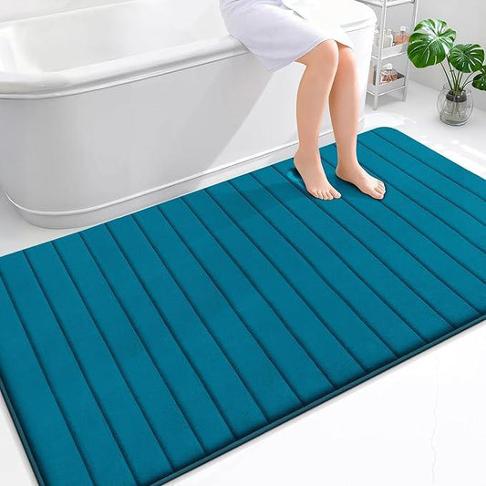 OLANLY Memory Foam Bath Mat 70x46, Super Soft Absorbent Bathroom Rugs, Quick Dry, Machine Washable Shower Floor Rugs, Bathmat Carpet, Bathroom Home Decor Accessories, Peacock Blue - ModernBath