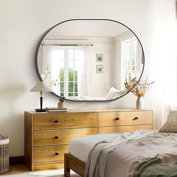 Bathroom Mirrors, 36" x48" Black Mirrors, Oval Vanity Mirrors, Metal Framed Wall Mounted Mirrors, Vertical/Horizontal Mirror for Bathroom Bedroom Entryway Living Room - ModernBath