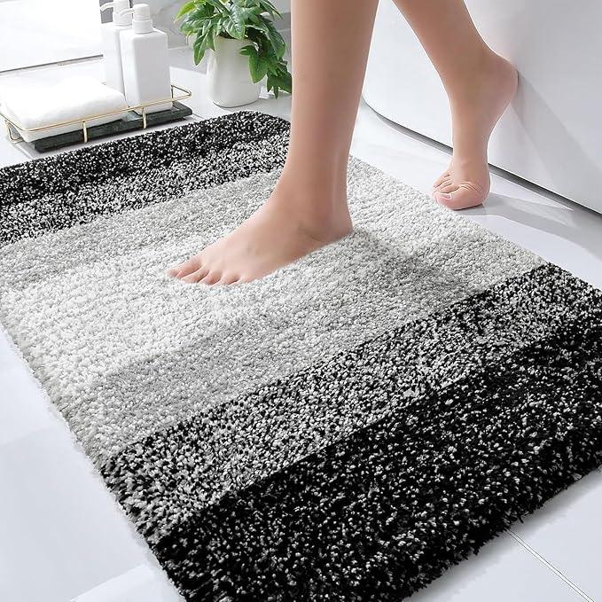 OLANLY Bathroom Rugs Mat 34x21, Extra Soft Absorbent Microfiber Bath Rugs, Rubber Backing, Quick Dry, Machine Washable Bath Mats for Bathroom Floor, Tub and Shower, Home Decor Accessories, Black - ModernBath