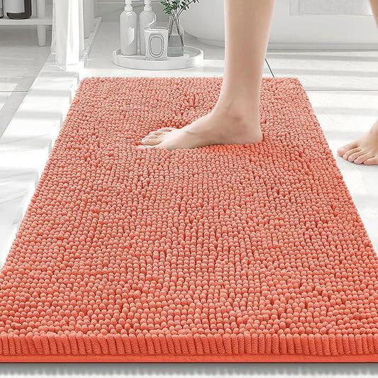 Smiry Luxury Chenille Bathroom Rugs 30x20, Extra Soft and Absorbent Shaggy Bath Mat, Machine Washable, Non-Slip Plush Carpet Runner for Tub, Shower, and Floor, Home Decor Accessories, Coral - ModernBath