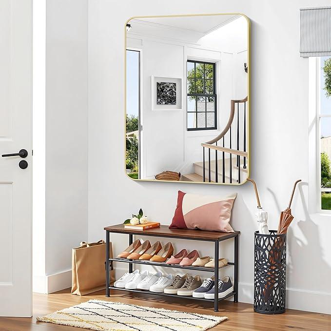 BONEWEI Gold Bathroom Mirror,36x48 inch Wall Mirror for Bathroom Wall Mounted,Round Rectangle Mirror for Bathroom Over Sink,Modern Frame for Home Decor Living Room,Bedroom Entryway,Horizontal/Vertical - ModernBath