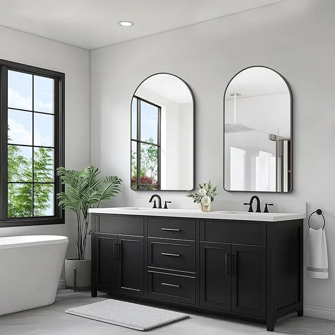 FORBATH Arched Mirror 24x48 Inch, Black Arched Mirror Wall Mounted Modern Black Aluminum Frame Decor Large for Dresser Bedroom Living Room Entryway, Hanging or Leaning Against Wall - ModernBath