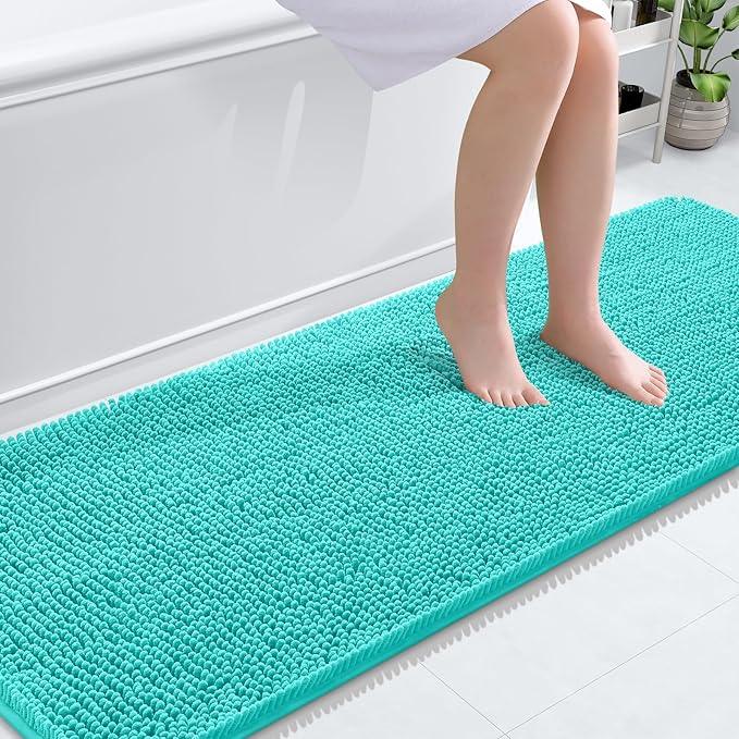 OLANLY Bathroom Rugs 70x24, Extra Soft Absorbent Chenille Bath Rugs, Rubber Backing Quick Dry, Machine Washable Bath Mats for Bathroom Floor, Tub and Shower, Home Decor Accessories, Teal - ModernBath