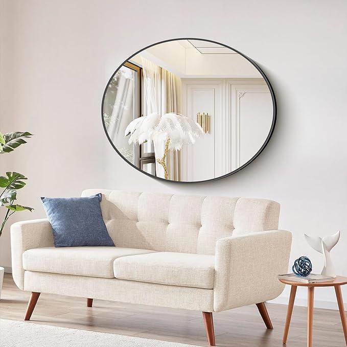 Bathroom Mirrors, 36" x40" Black Mirrors, Oval Vanity Mirrors, Metal Framed Wall Mounted Mirrors, Vertical/Horizontal Mirror for Bathroom Bedroom Entryway Living Room - ModernBath