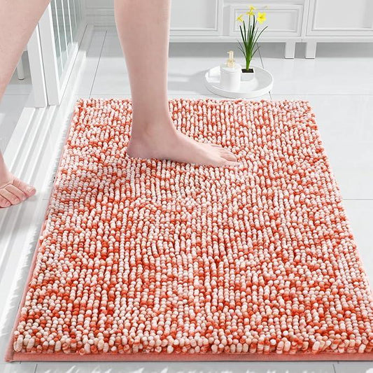 Yimobra Bath Mats for Bathroom Non Slip, 36x24, Extra Soft Chenille Bathroom Rugs, Luxury Fluffy Long Matts for Tub, Plush Shaggy Carpet, Water Absorb, Machine Washable, Orange & Pink - ModernBath
