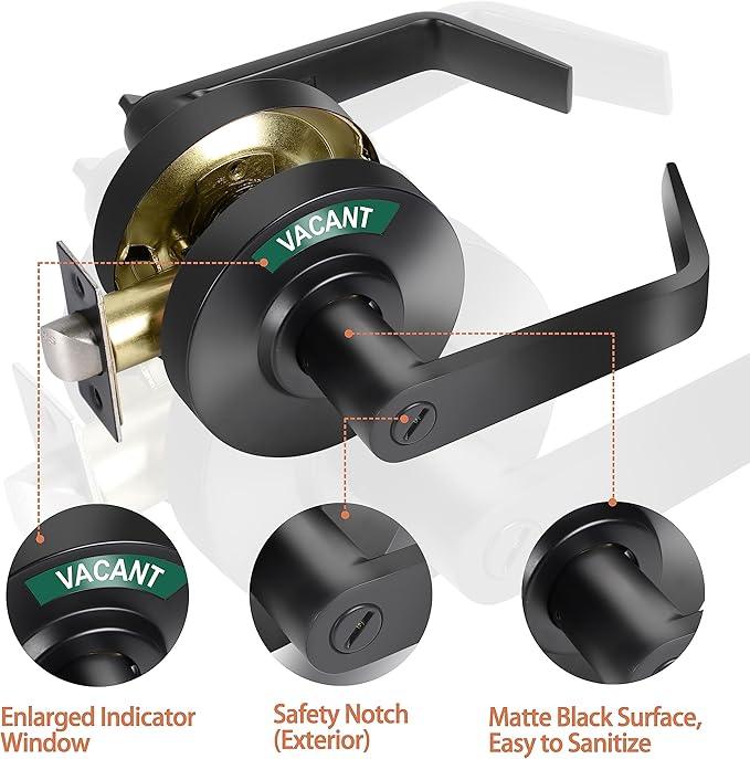 Privacy Indicator Lever Lock, Occupy Door Handle for Bathroom, Commercial Grade, for Restaurant, Office Building, Hospital, Matte Black - ModernBath