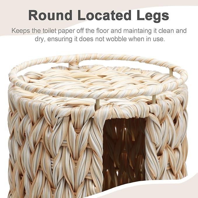 Stand Toilet Paper Storage with Lid Spare Extra 3 Rolls of Tissue Holder Free Standing Beige Wciker Toilet Paper Organizer Basket for Bathroom (Beige Color) - ModernBath