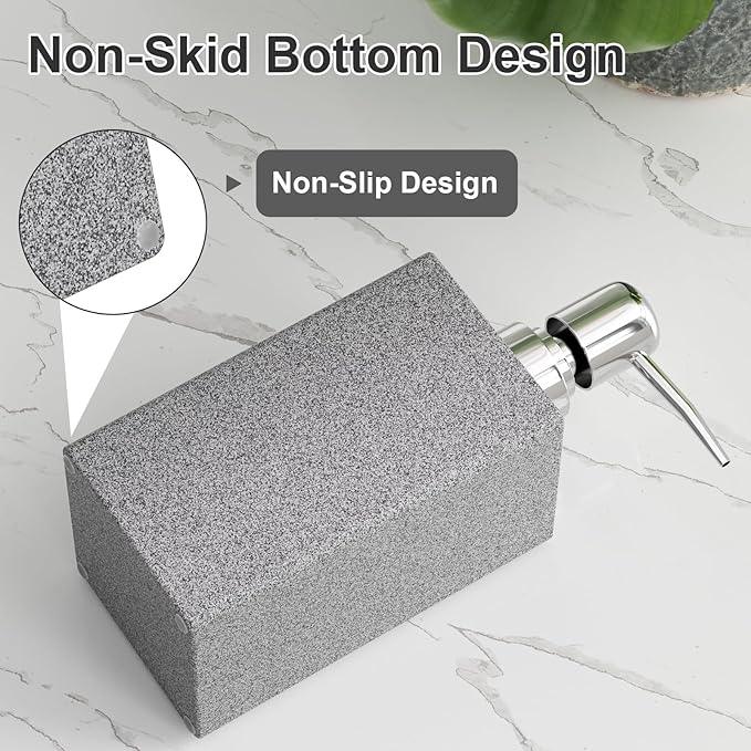 Gray Bathroom Accessories Set Resin 6PCS, Square Toothbrush Holders Set Complete with Soap Dispenser, Vanity Tray, Tumbler, Cups and Cotton Swab Jars for Counter, Sink or Small Spaces - ModernBath