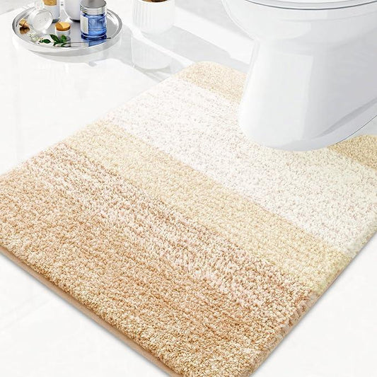 Arotive Microfiber Bathroom Rugs, Shaggy Soft and Absorbent Contour Toilet Rugs, Non-Slip, Thick Plush Machine Washable Dry Bath Mats for Toilet Base, 24x24, Beige, U-Shape - ModernBath