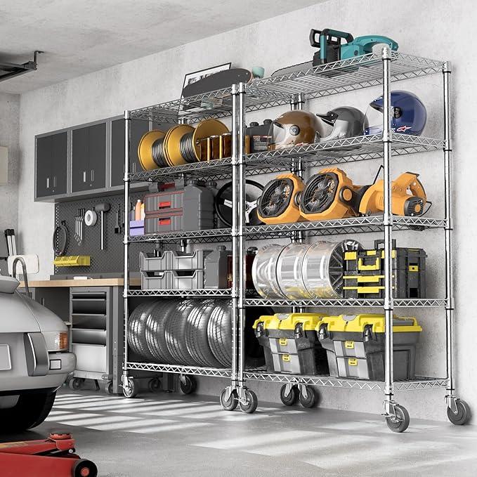 5-Shelf Storage Shelves,Wire Shelving Heavy Duty Metal Storage Shelving Unit Adjustable Garage Shelving Rack Pantry Kitchen (Chrome, 5 Tier,17.7" D x 47.2" W x 76.7" H) - ModernBath
