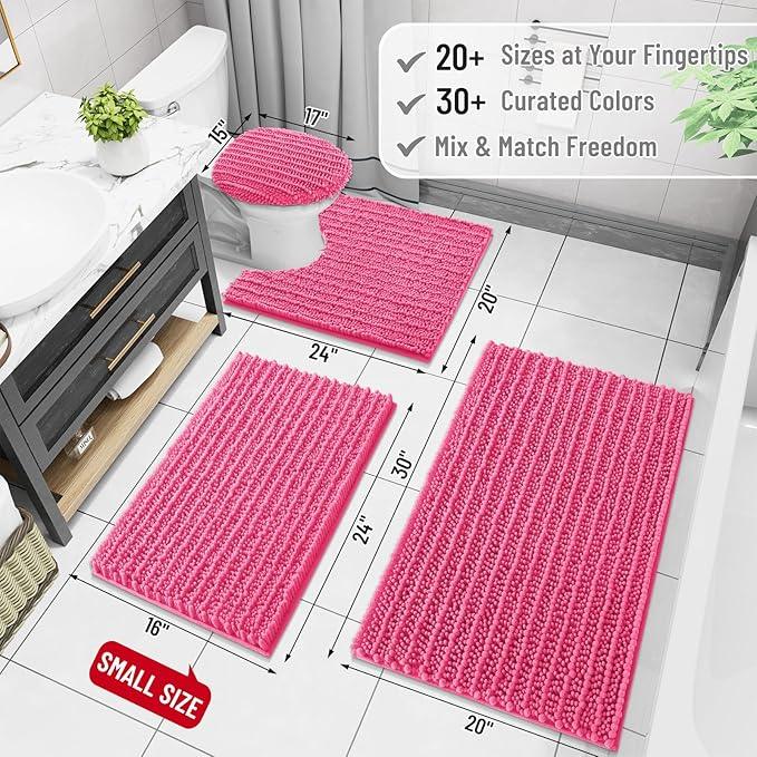 Arotive Luxury Chenille Bathroom Rug Mat, Extra Soft Thick Absorbent Shaggy Bath Rugs, Non-Slip Machine Wash Dry, Plush Bath Mats for Bathroom, Shower and Tub, 24x16, Deep Pink - ModernBath