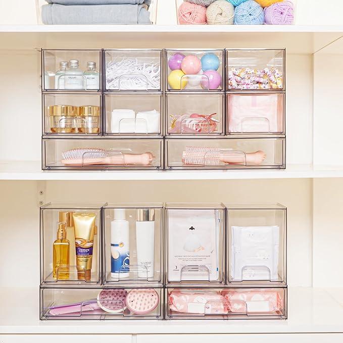 Vtopmart Clear Stackable Storage Drawers Set of 5, Plastic Organizer Bins for Makeup, Cosmetics, Beauty Supplies,Ideal for Vanity, Bathroom,Cabinet,Pantry Organization - ModernBath