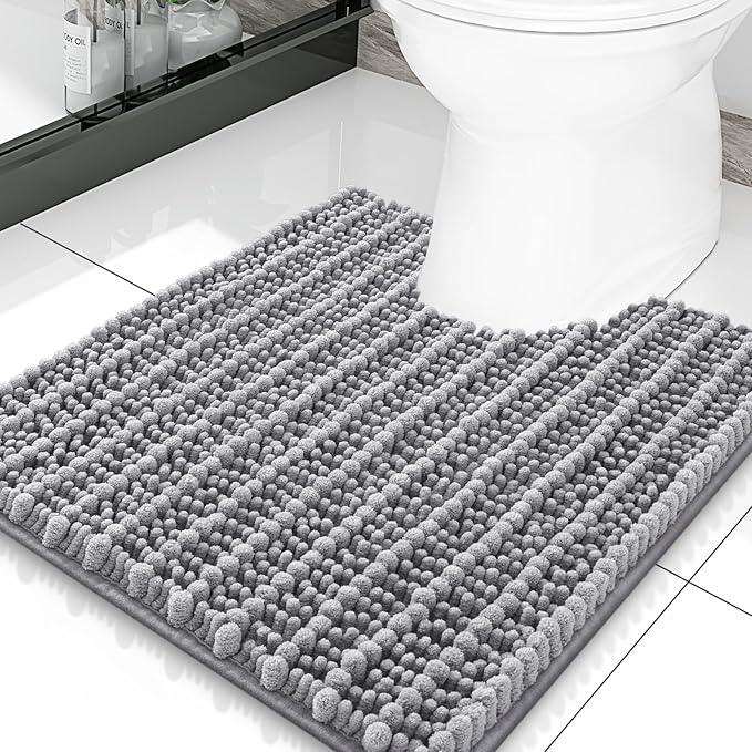 Smiry Bathroom Toilet Rugs U Shaped 20x20, Extra Soft Absorbent Non Slip Rubber Backing Chenille Contour Bath Rugs for Toilet, Machine Washable Contoured Bath Mats, Grey - ModernBath
