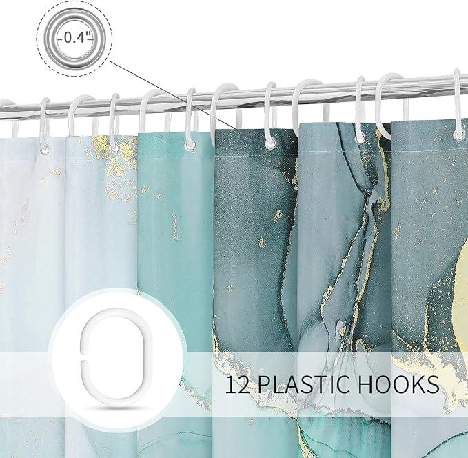 Gibelle Abstract Teal Marble Shower Curtain, Turquoise Marble Shower Curtain for Bathroom, Modern Ink Art Decor Waterproof Fabric Shower Curtain Set with Hooks, 72x72 - ModernBath