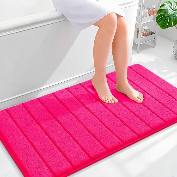 OLANLY Memory Foam Bath Mat 44x24, Super Soft Absorbent Bathroom Rugs, Quick Dry, Machine Washable Shower Floor Rugs, Bathmat Carpet, Bathroom Home Decor Accessories, Hot Pink - ModernBath