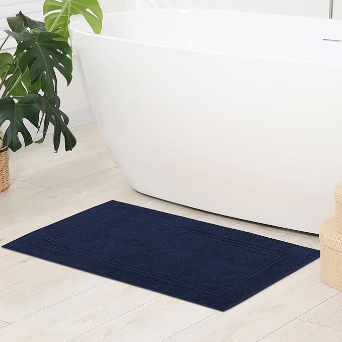 Tens Towels Pack of 2 Bath Mats 100% Cotton, 20 x 32 Inches, Super Absorbent, Hotel Quality Premium Floor Towels, Luxurious, Soft & Quick Dry, Not a Bathroom Rug, Navy - ModernBath