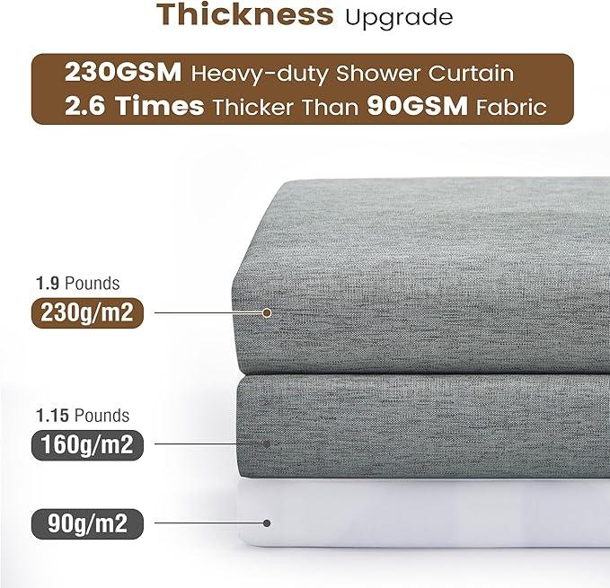 BTTN Grey 3 in 1 Shower Curtain Set, Linen Textured Fabric Shower Curtain and Clear Liner Set with Plastic Hook, Modern Hotel Luxury Weighted Waterproof Shower Curtain for Bathroom, Gray, 72x72 - ModernBath