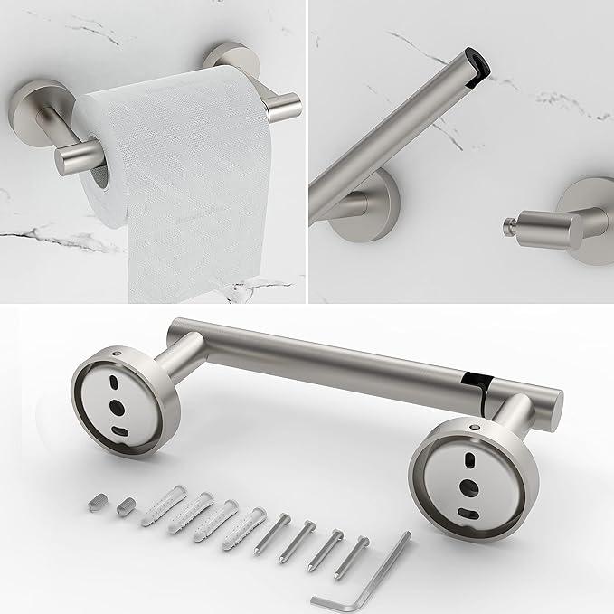 6 PCS Bathroom Hardware Set, Including 16" Hand Towel Bar, Toilet Paper Holder, Towel Ring, Robe Towel Hooks, Bathroom Accessories Kit (Brushed Stainless Steel) - ModernBath