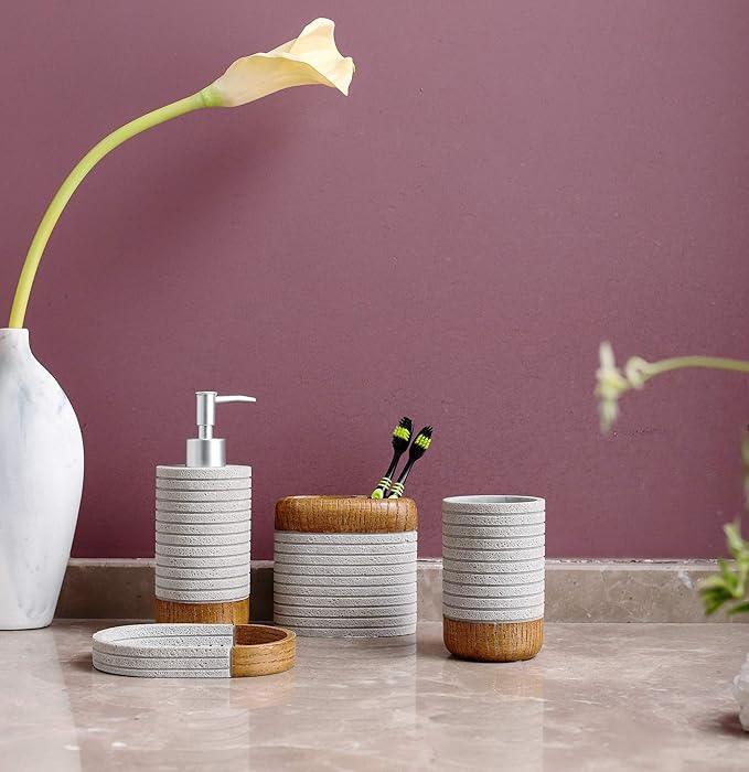 Hymmah Bathroom Accessories Set,Toothbrush Holder,Farmhouse Bathroom Decor,4 Pcs Resin Gift Set Apartment Necessities, Contain Toothbrush Cup,Soap Dispenser,Soap Dish,Tumbler - ModernBath