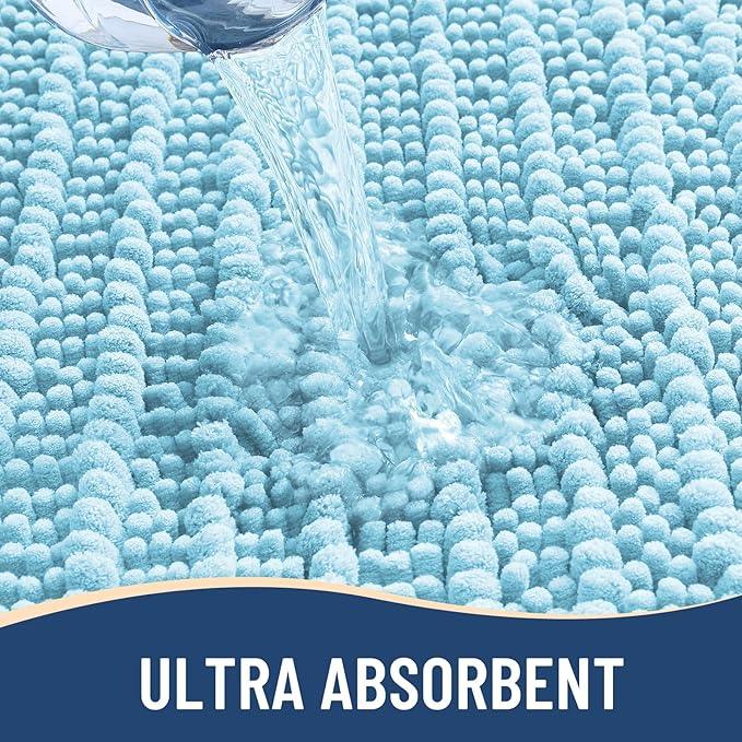 Arotive Luxury Chenille Bathroom Rug Mat, Extra Soft Thick Absorbent Shaggy Bath Rugs, Non-Slip Machine Wash Dry, Plush Bath Mats for Bathroom, Shower and Tub, 60x24, Blue - ModernBath
