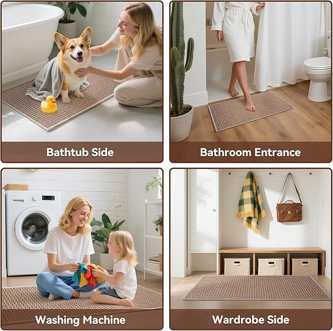 YDKGL Bath Mat Rug-Ultra Thin Non Slip Bath Mats for Bathroom Mat Quick Dry, Rubber Backing Washable Bathroom Rugs Fit Under Door, Absorbent Bath Rugs,Shower Outside,Sink Brown 20"x32" - ModernBath