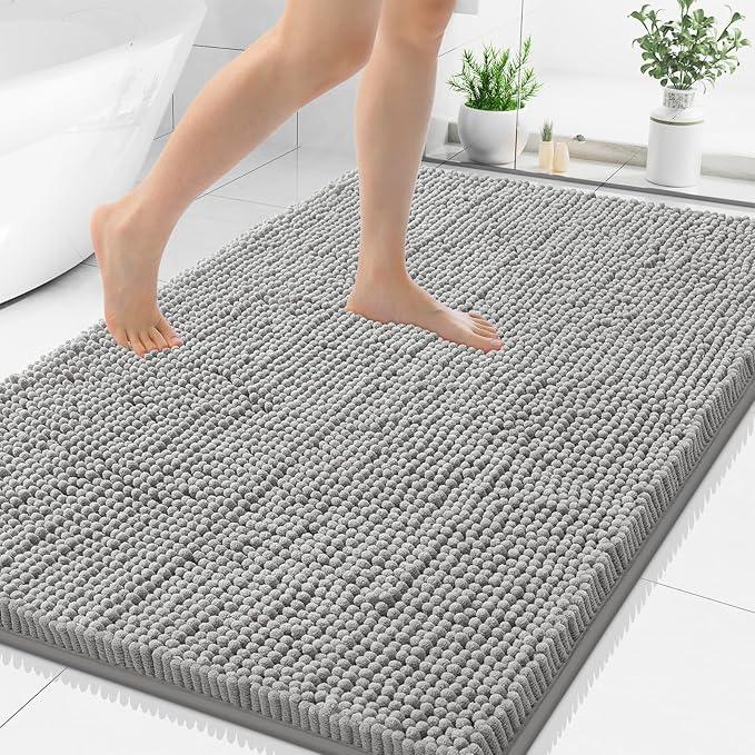 Smiry Luxury Chenille Bathroom Rugs 40x32, Extra Soft and Absorbent Shaggy Bath Mat, Machine Washable, Non-Slip Plush Carpet Runner for Tub, Shower, and Floor, Home Decor Accessories, Light Grey - ModernBath