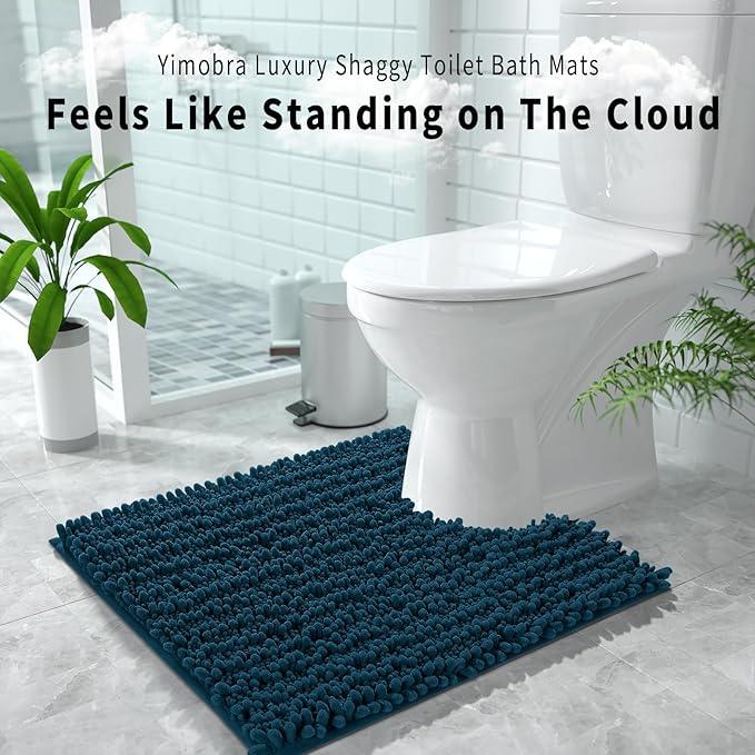 Yimobra Toilet Rug U Shaped Washable 24x20 Inch - Ultra Soft Absorbent Chenille Bath Rugs for Toilet, Quick Dry & Machine Washable, Non Slip Contour Bathroom Mat, Peacock Blue - ModernBath