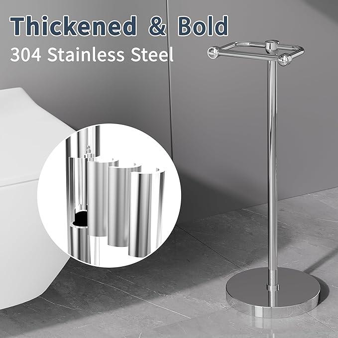 Toilet Paper Holder Stand, Post Pivoting Design Free Standing Toilet Paper Holder, SUS304 Stainless Steel Toilet Paper Roll Holder, Heavy Stable Base (Chrome) - ModernBath