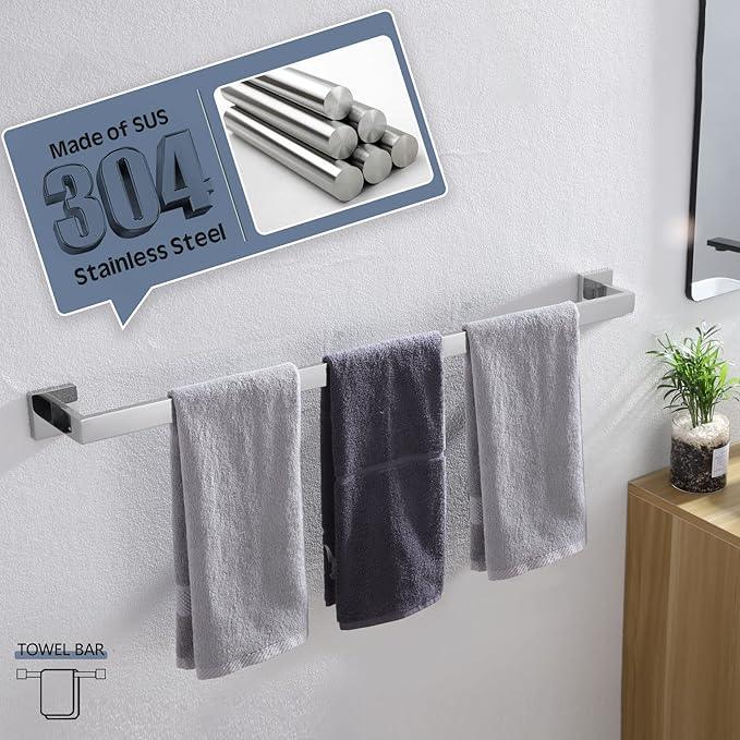 KOKOSIRI 32-Inch Single Towel Bar, Bathroom Kitchen Towel Holder, Wall Mounted SUS304 Stainless Steel Towel Rack, Polished Chrome, B4003CH-L32 - ModernBath